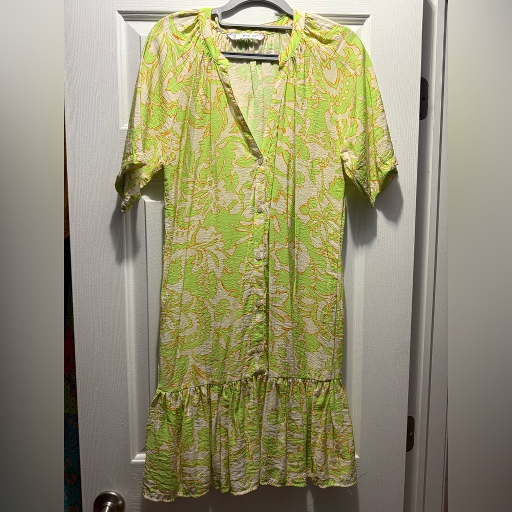 MANGO Floral Green and Yellow Dress